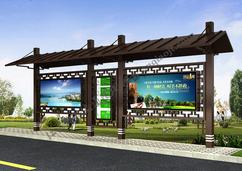 仿古候車亭AN1007-公交車站臺站亭公交站牌