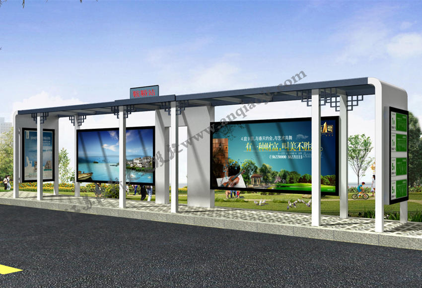現(xiàn)代城市公交候車亭站臺(tái)AN1036-城市公交站亭
